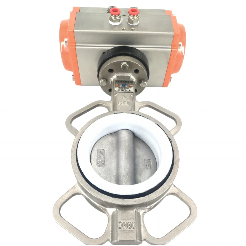 Pneumatic wafer stainless steel PTFE butterfly valve show Pneumatic wafer stainless steel PTFE butterfly valve show